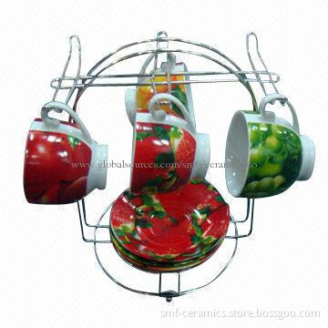 Cup and Saucer Set in 180cc Porcelain, with Iron Stand and Color Box